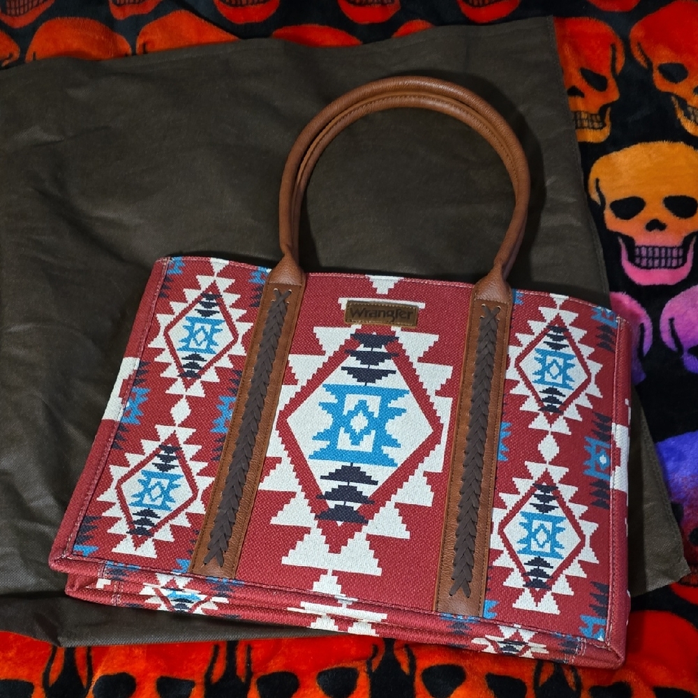 Wrangler Red and Blue Geometric Tote Bag